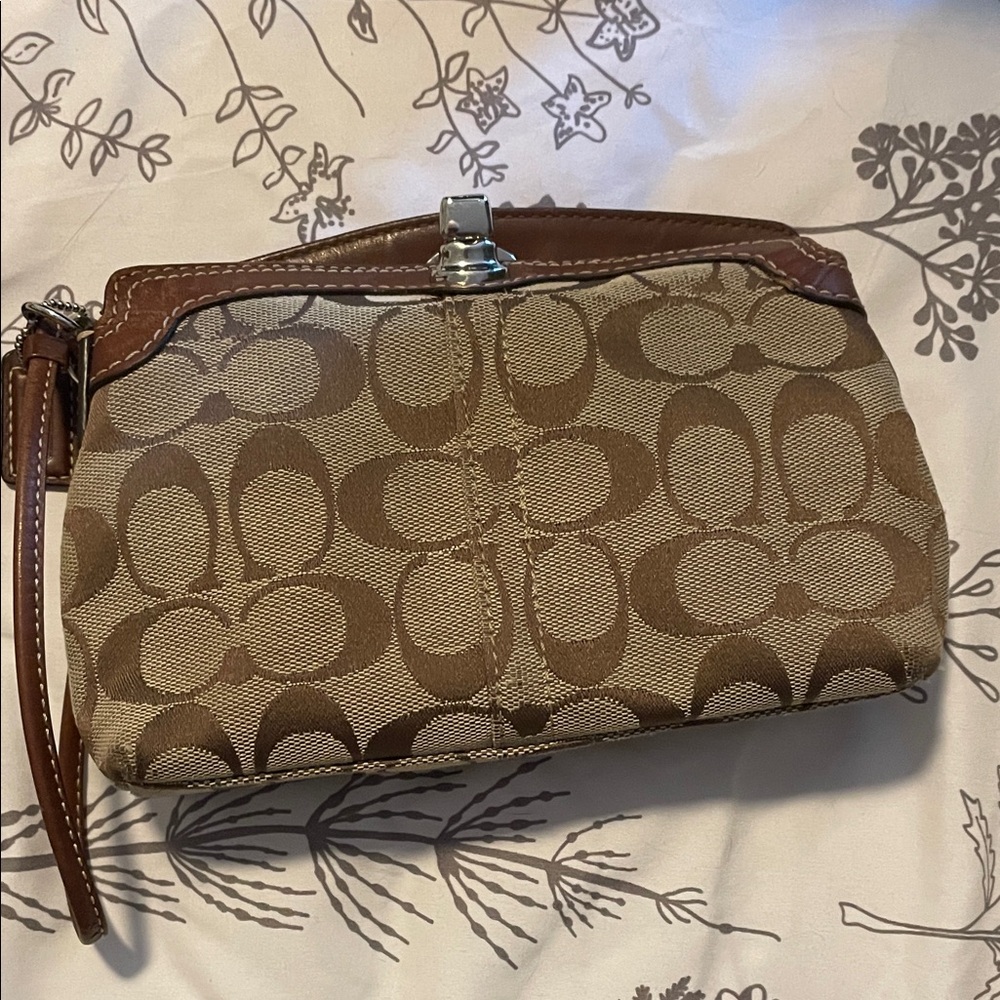 Coach Signature Brown and Tan Clutch